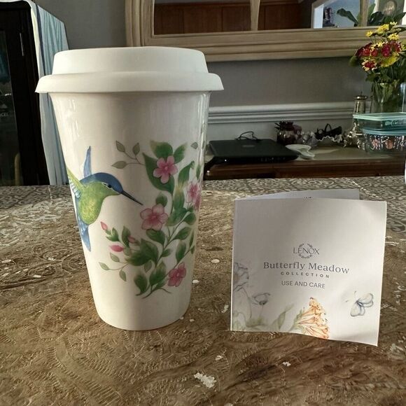 Lenox Butterfly Meadow Flutter Thermal Travel Mug Porcalain 10‎ oz NEW - Picture 1 of 8